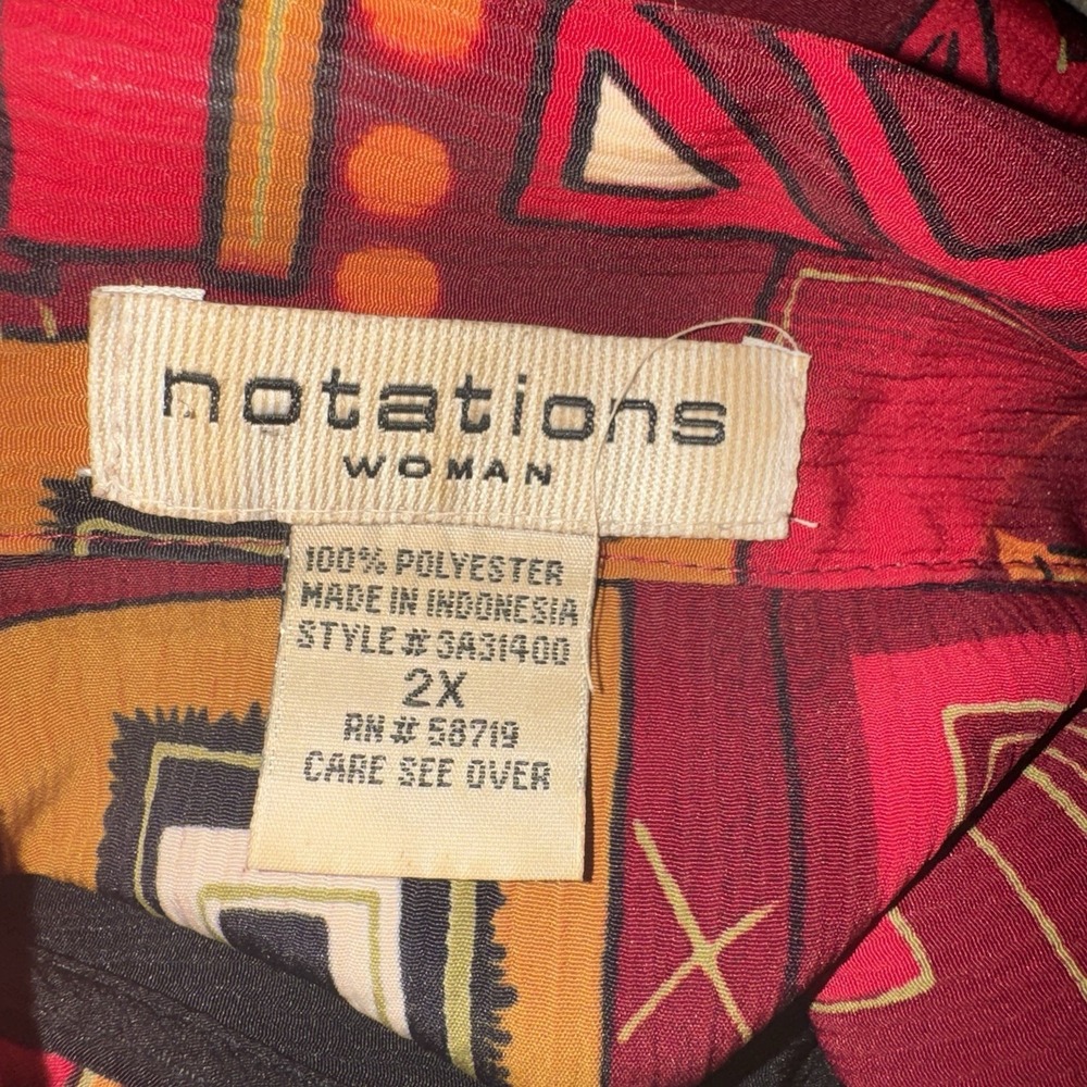 Vintage Notations Button Up Blouse Women 2X Red Geometric Long Sleeve 80s Retro - Picture 2 of 11